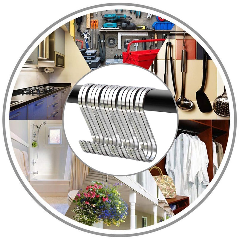 YourGift 20 Pack Flat S Hooks Stainless Steel 3 inches S Shaped Hanging Hooks for Kitchen, Bathroom, Bedroom and Office (Medium) - Image 3